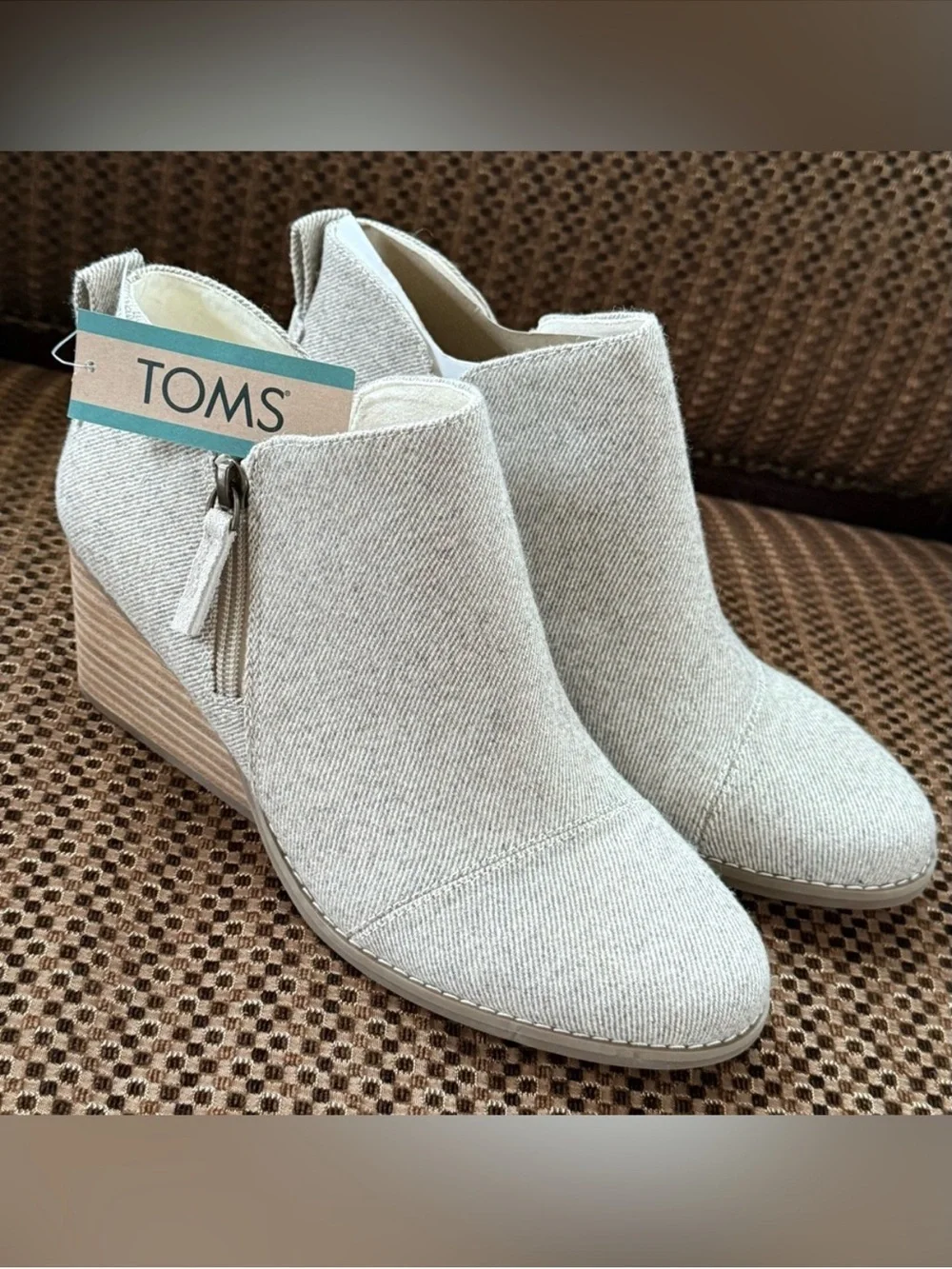TOMS Beige Goldie Wedge Booties 8.5